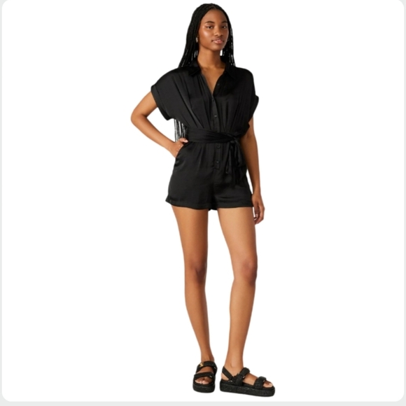 Steve Madden TORI Black Satin Romper Button Front NWT 0/XS - Picture 4 of 12